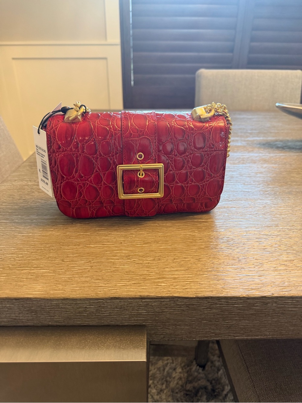 Brahmin Rosa Sriracha Vanderbilt Embossed Chain Shoulder Bag w/Gold Buckle NWT
